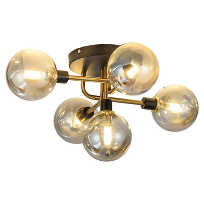 Contemporary Creative Branch Magic Bean Round Glass Hardware 5/9 Light Semi-Flush Mount Ceiling Light For Living Room