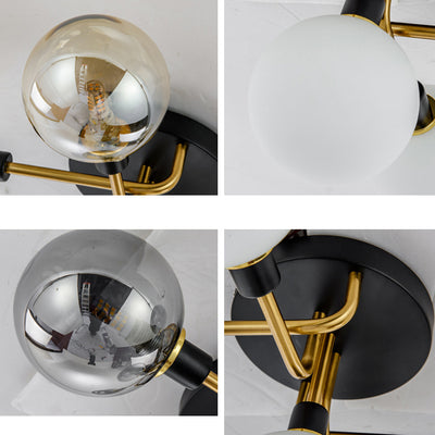 Contemporary Creative Branch Magic Bean Round Glass Hardware 5/9 Light Semi-Flush Mount Ceiling Light For Living Room