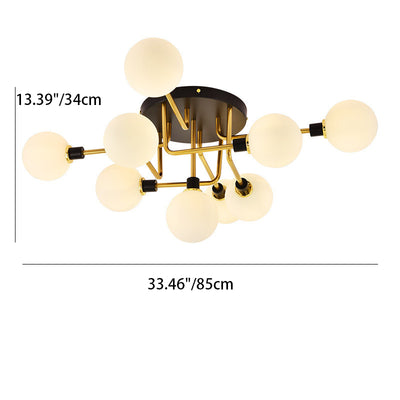 Contemporary Creative Branch Magic Bean Round Glass Hardware 5/9 Light Semi-Flush Mount Ceiling Light For Living Room