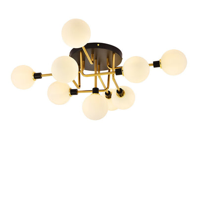 Contemporary Creative Branch Magic Bean Round Glass Hardware 5/9 Light Semi-Flush Mount Ceiling Light For Living Room