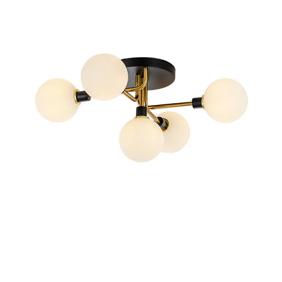 Contemporary Creative Branch Magic Bean Round Glass Hardware 5/9 Light Semi-Flush Mount Ceiling Light For Living Room