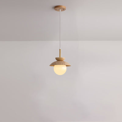 Modern Minimalist Round Orb Bowl Glass Oak Iron 1-Light Pendant Light For Living Room