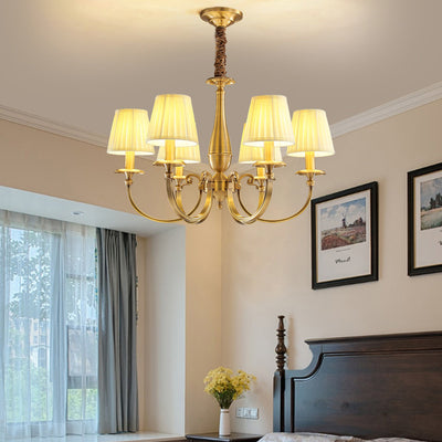 Modern Luxury Branch Round Cylinder Fabric Brass 6/8/15 Lights Chandelier For Living Room