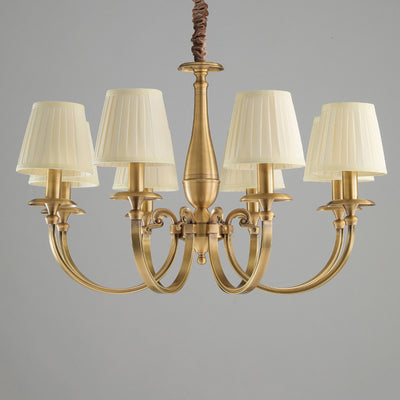 Modern Luxury Branch Round Cylinder Fabric Brass 6/8/15 Lights Chandelier For Living Room