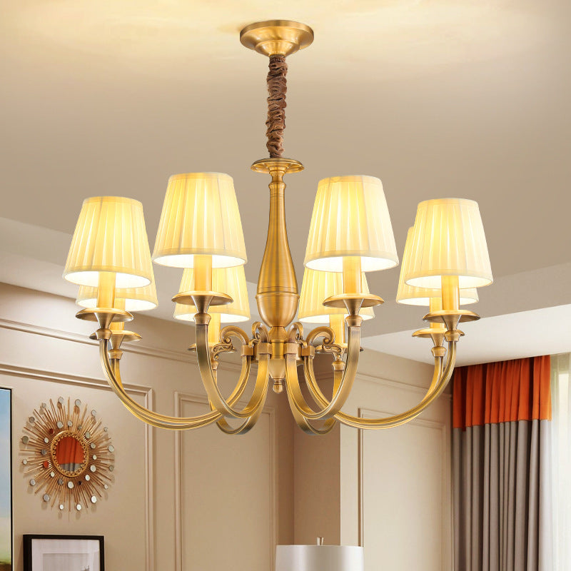 Modern Luxury Branch Round Cylinder Fabric Brass 6/8/15 Lights Chandelier For Living Room