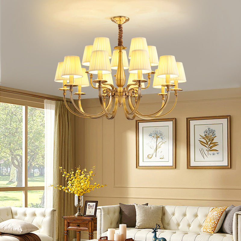 Modern Luxury Branch Round Cylinder Fabric Brass 6/8/15 Lights Chandelier For Living Room