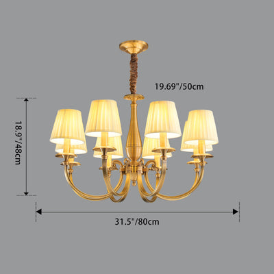 Modern Luxury Branch Round Cylinder Fabric Brass 6/8/15 Lights Chandelier For Living Room