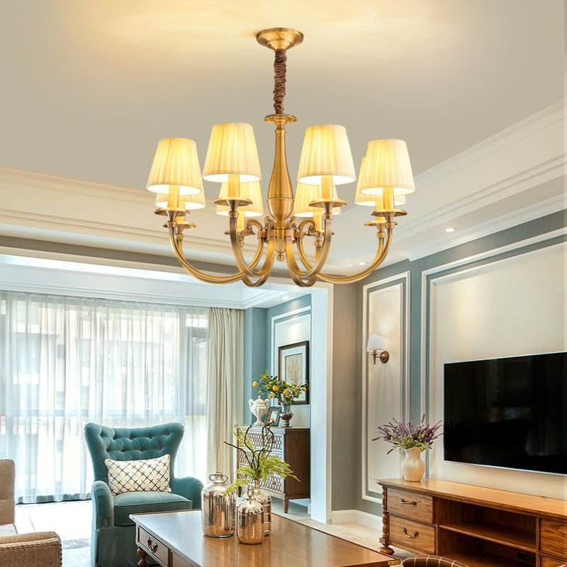 Modern Luxury Branch Round Cylinder Fabric Brass 6/8/15 Lights Chandelier For Living Room