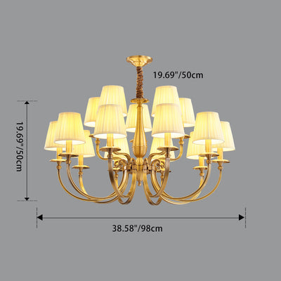 Modern Luxury Branch Round Cylinder Fabric Brass 6/8/15 Lights Chandelier For Living Room