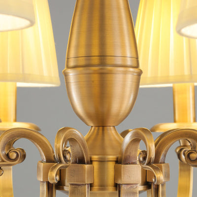 Modern Luxury Branch Round Cylinder Fabric Brass 6/8/15 Lights Chandelier For Living Room