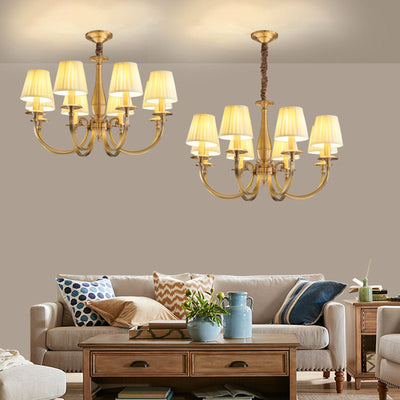 Modern Luxury Branch Round Cylinder Fabric Brass 6/8/15 Lights Chandelier For Living Room