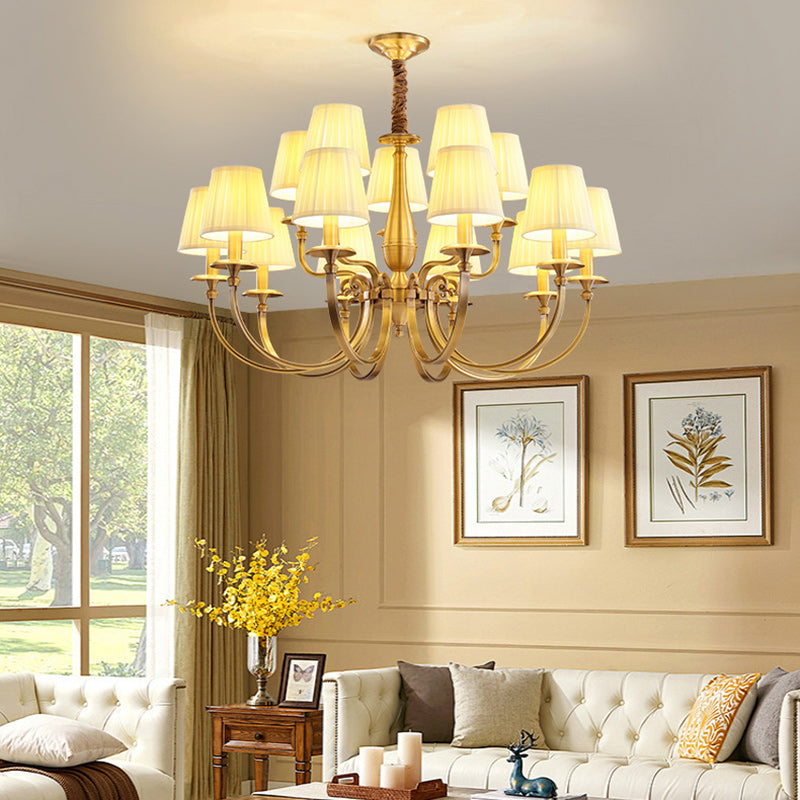 Modern Luxury Branch Round Cylinder Fabric Brass 6/8/15 Lights Chandelier For Living Room