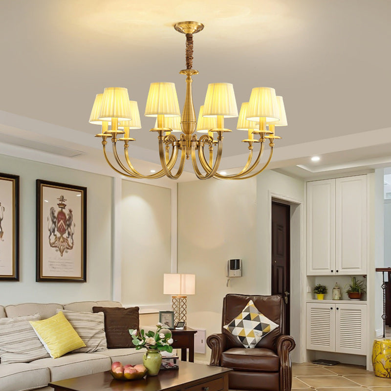 Modern Luxury Branch Round Cylinder Fabric Brass 6/8/15 Lights Chandelier For Living Room