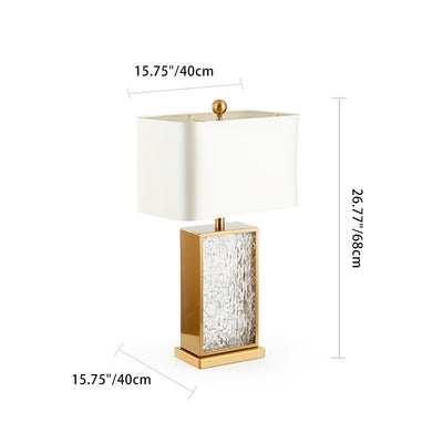 Contemporary Scandinavian Rectangular Square Fabric Marble Hardware 1-Light Table Lamp For Living Room