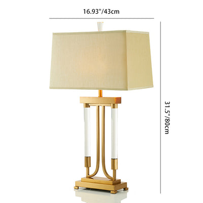 Modern Minimalist Glass Rod Square Rectangle Fabric Crystal Metal 1-Light Table Lamp For Living Room