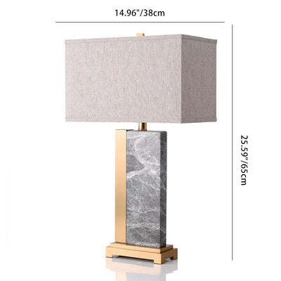 Contemporary Creative Rectangle Fabric Marble Metal 1-Light Table Lamp For Living Room