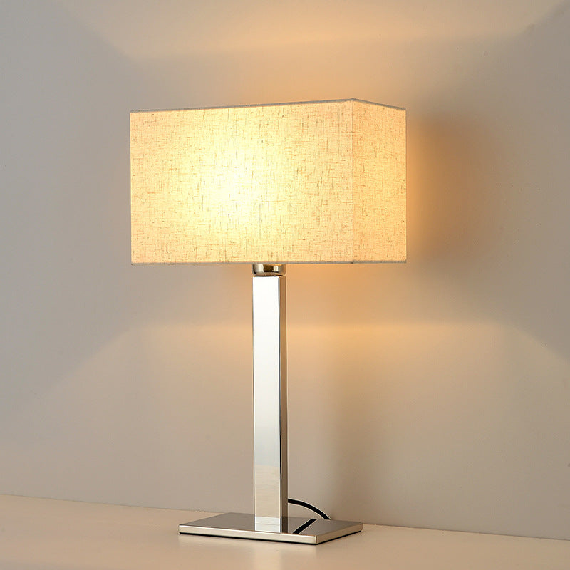 Modern Simplicity Square Long Fabric Stainless Steel 1-Light Table Lamp For Living Room