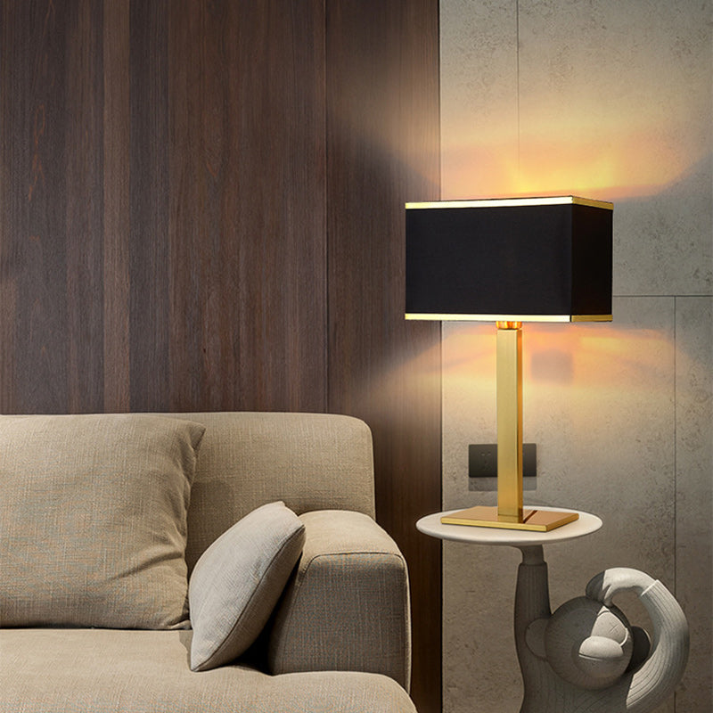 Modern Simplicity Square Long Fabric Stainless Steel 1-Light Table Lamp For Living Room