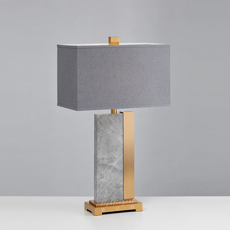 Contemporary Creative Rectangle Fabric Marble Metal 1-Light Table Lamp For Living Room