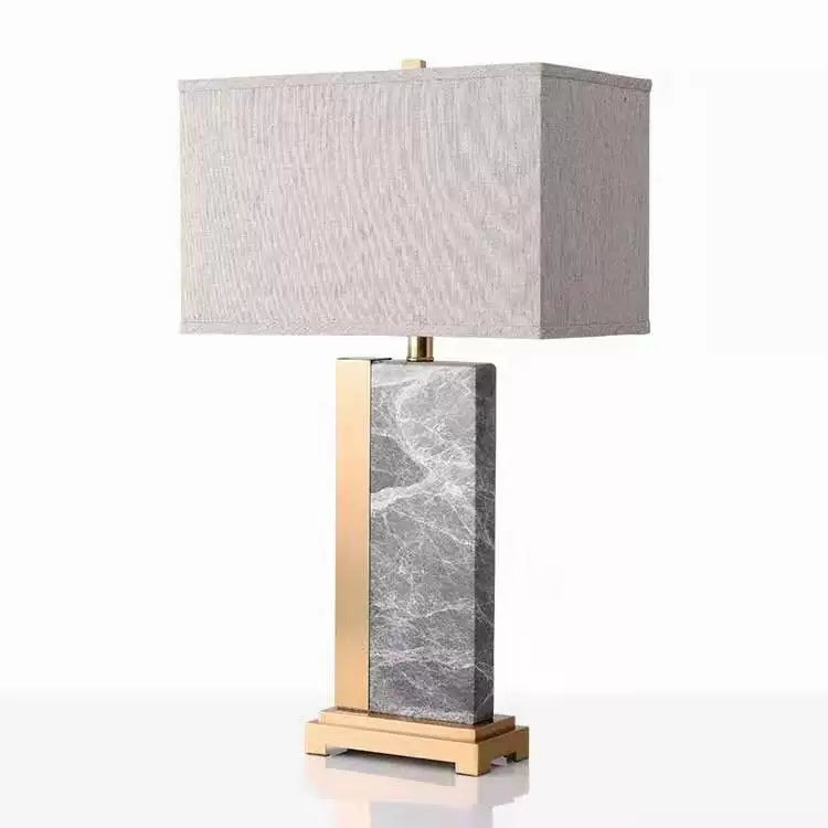 Contemporary Creative Rectangle Fabric Marble Metal 1-Light Table Lamp For Living Room