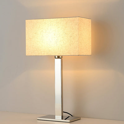 Modern Simplicity Square Long Fabric Stainless Steel 1-Light Table Lamp For Living Room