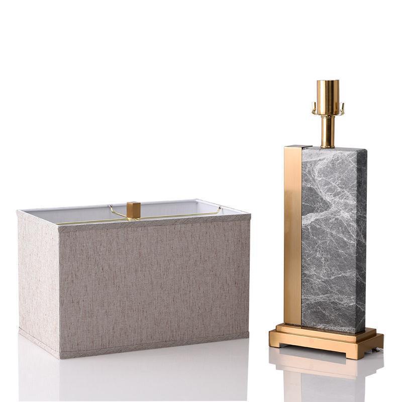 Contemporary Creative Rectangle Fabric Marble Metal 1-Light Table Lamp For Living Room