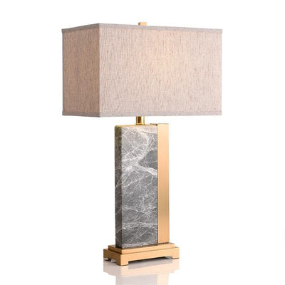 Contemporary Creative Rectangle Fabric Marble Metal 1-Light Table Lamp For Living Room