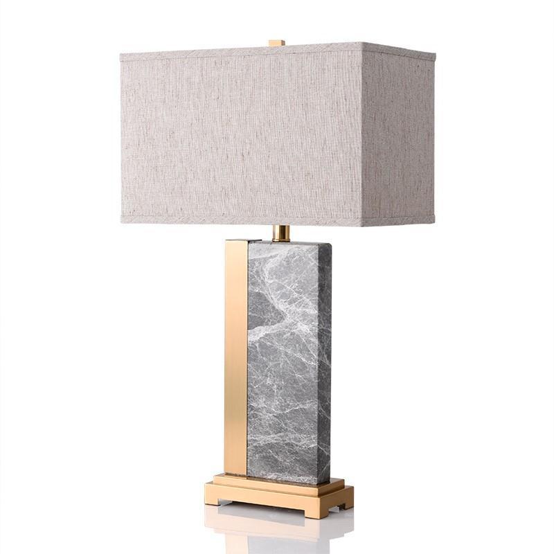 Contemporary Creative Rectangle Fabric Marble Metal 1-Light Table Lamp For Living Room