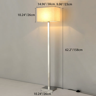 Modern Minimalist Long Square Fabric Stainless Steel 1-Light Standing Floor Lamp For Bedroom