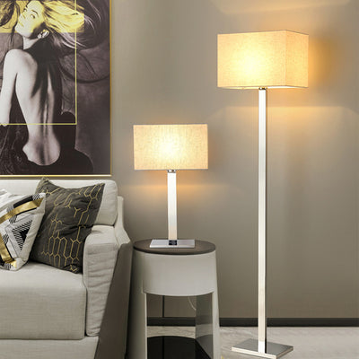 Modern Minimalist Long Square Fabric Stainless Steel 1-Light Standing Floor Lamp For Bedroom