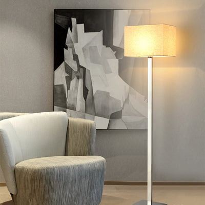 Modern Minimalist Long Square Fabric Stainless Steel 1-Light Standing Floor Lamp For Bedroom