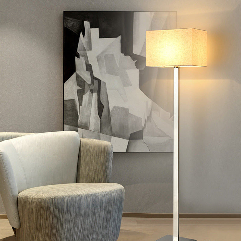 Modern Minimalist Long Square Fabric Stainless Steel 1-Light Standing Floor Lamp For Bedroom