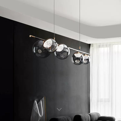 Contemporary Creative Long Strip Orb Acrylic Gold Platinum Stainless Steel LED Chandelier Island Light For Dining Room