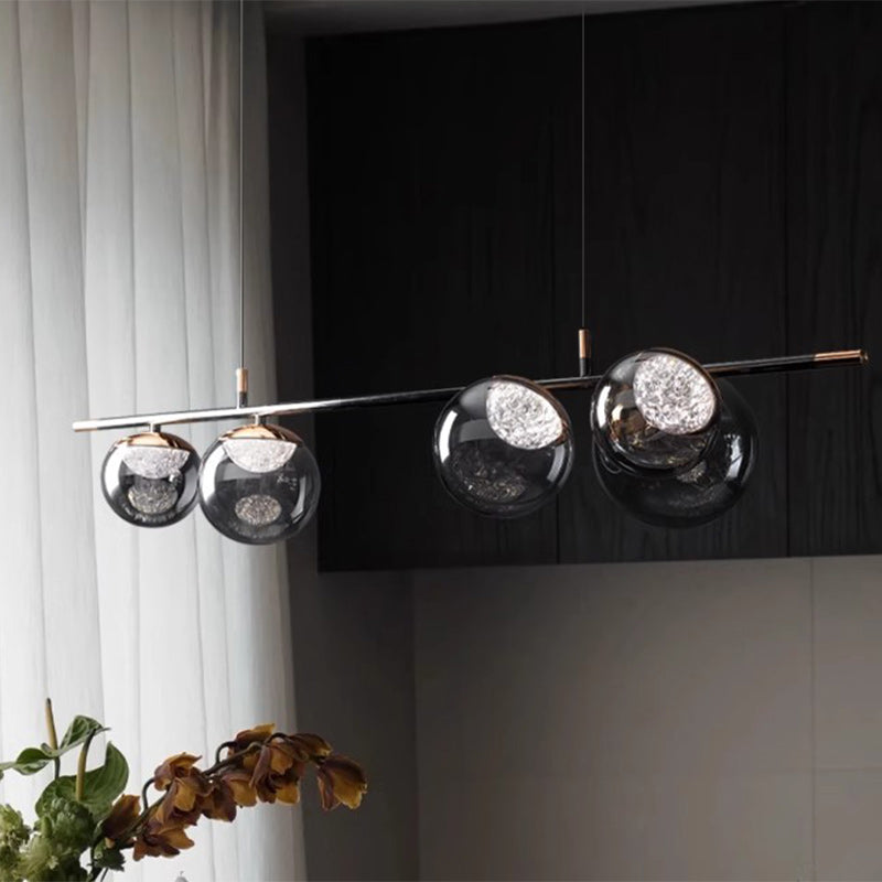 Contemporary Creative Long Strip Orb Acrylic Gold Platinum Stainless Steel LED Chandelier Island Light For Dining Room