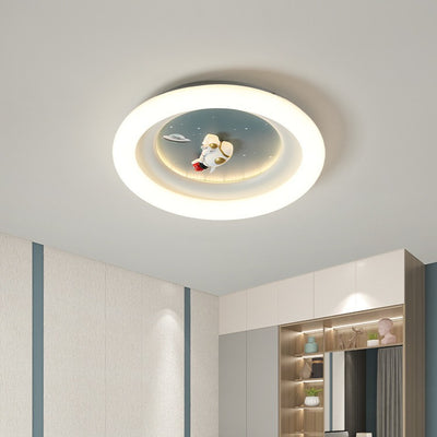 Modern Minimalist Kids Round Astronaut Star PE Iron LED Flush Mount Ceiling Light For Living Room