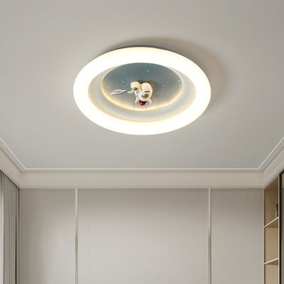 Modern Minimalist Kids Round Astronaut Star PE Iron LED Flush Mount Ceiling Light For Living Room