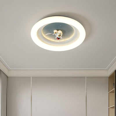 Modern Minimalist Kids Round Astronaut Star PE Iron LED Flush Mount Ceiling Light For Living Room