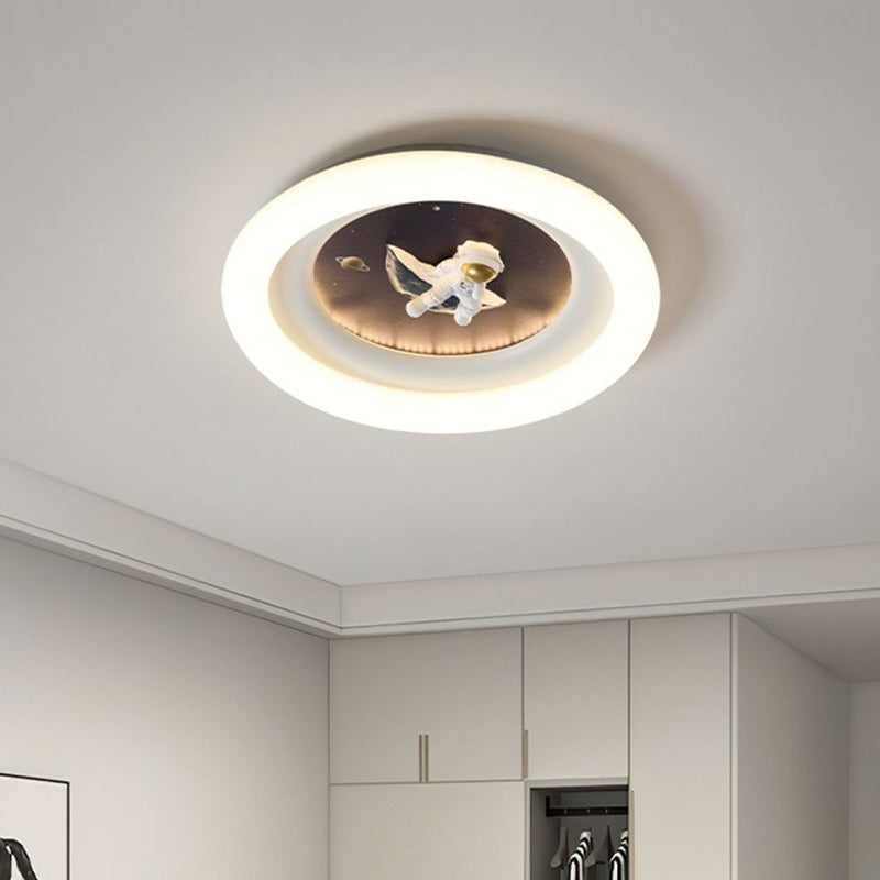 Modern Minimalist Kids Round Astronaut Star PE Iron LED Flush Mount Ceiling Light For Living Room