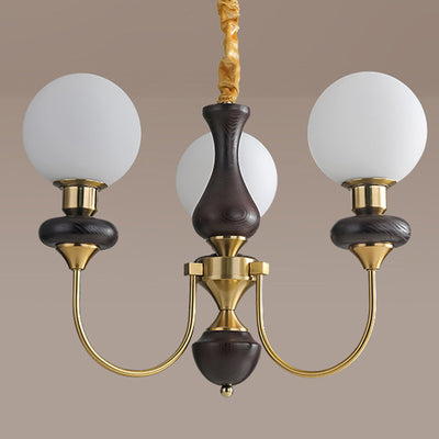 Traditional French Branch Magic Bean Curved Round Glass Walnut Brass 3/6/8/10 Light Chandelier For Living Room