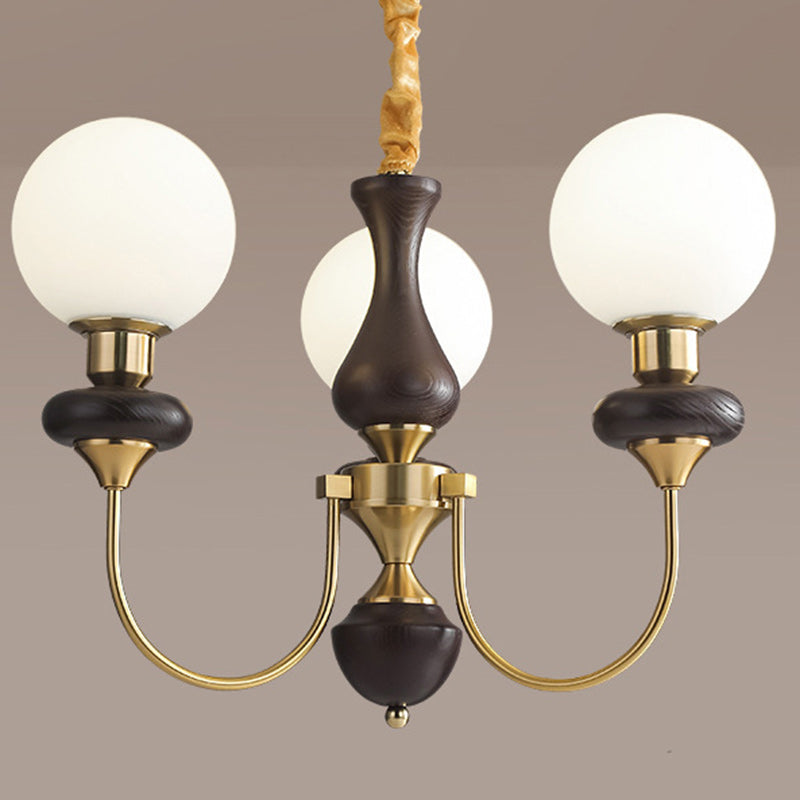 Traditional French Branch Magic Bean Curved Round Glass Walnut Brass 3/6/8/10 Light Chandelier For Living Room