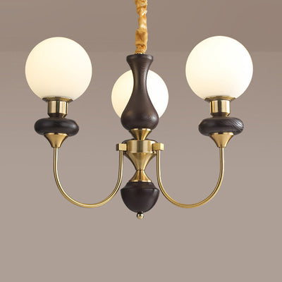 Traditional French Branch Magic Bean Curved Round Glass Walnut Brass 3/6/8/10 Light Chandelier For Living Room