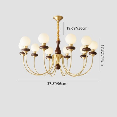 Traditional French Branch Magic Bean Curved Round Glass Walnut Brass 3/6/8/10 Light Chandelier For Living Room