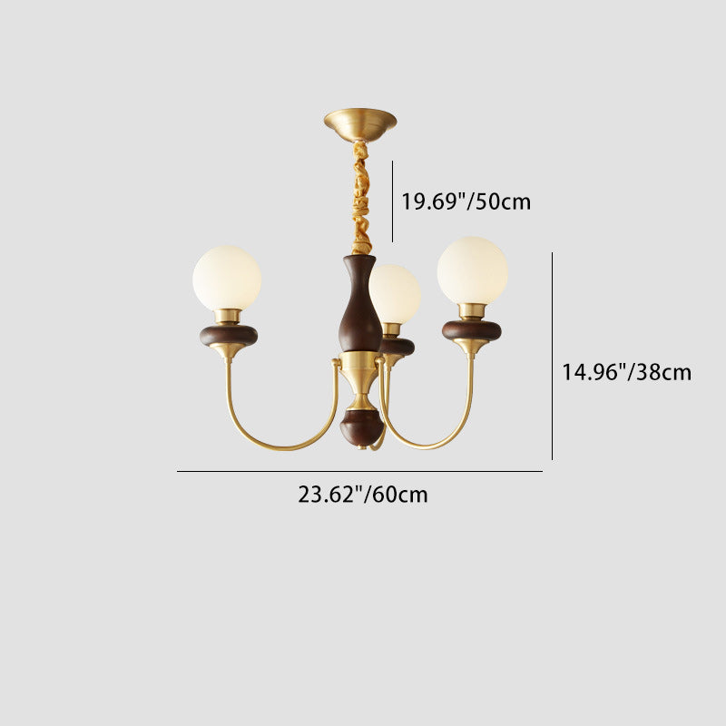 Traditional French Branch Magic Bean Curved Round Glass Walnut Brass 3/6/8/10 Light Chandelier For Living Room