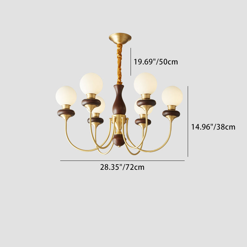 Traditional French Branch Magic Bean Curved Round Glass Walnut Brass 3/6/8/10 Light Chandelier For Living Room