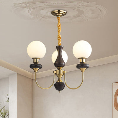 Traditional French Branch Magic Bean Curved Round Glass Walnut Brass 3/6/8/10 Light Chandelier For Living Room