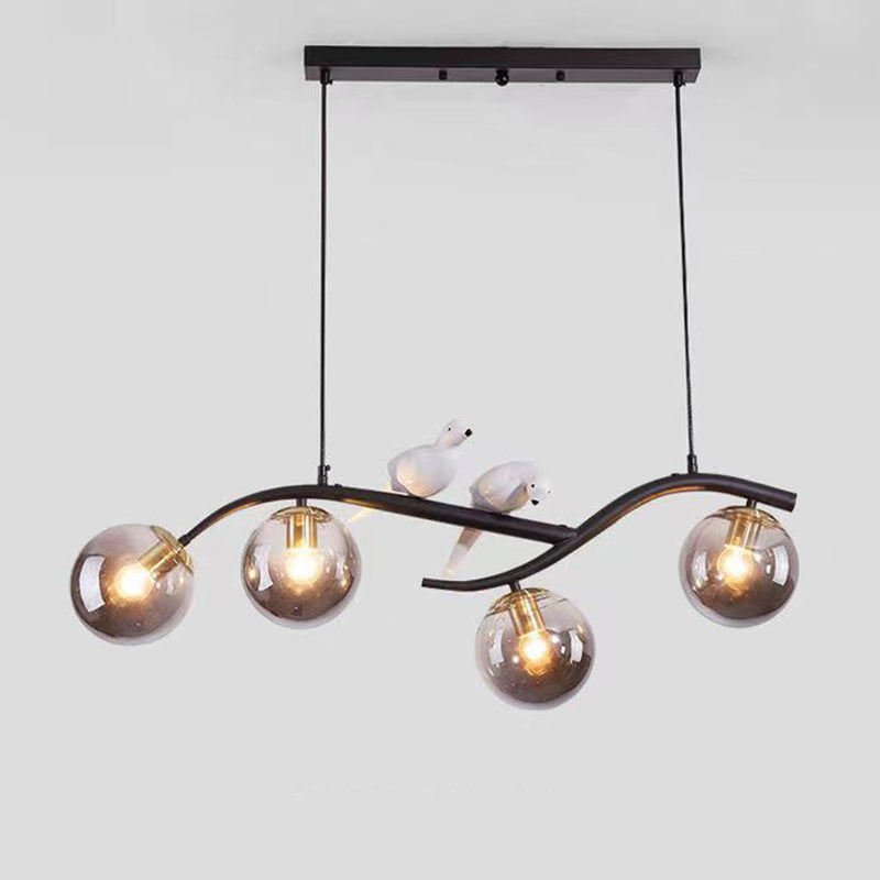 Contemporary Scandinavian Magic Bean Bend Birdie Acrylic Iron 4-Light Chandelier For Living Room