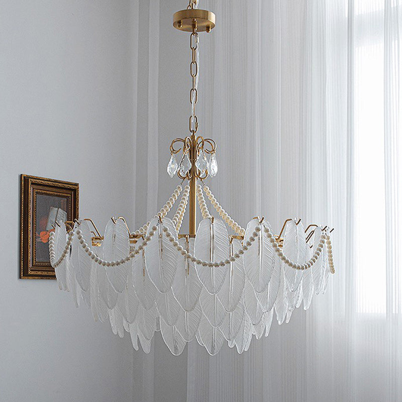 Traditional French Round Leaf Pendant Glass Iron 3/6/9/12 Light Chandelier For Living Room