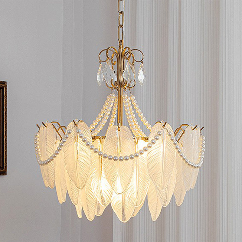 Traditional French Round Leaf Pendant Glass Iron 3/6/9/12 Light Chandelier For Living Room