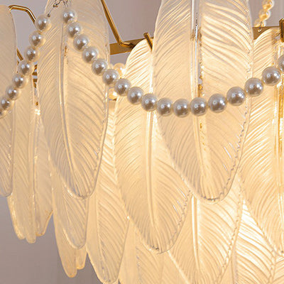 Traditional French Round Leaf Pendant Glass Iron 3/6/9/12 Light Chandelier For Living Room