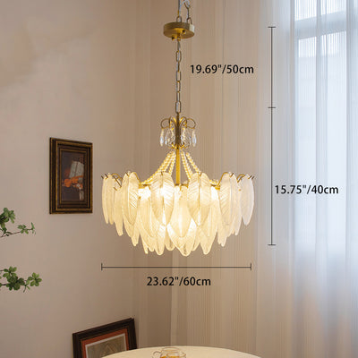 Traditional French Round Leaf Pendant Glass Iron 3/6/9/12 Light Chandelier For Living Room